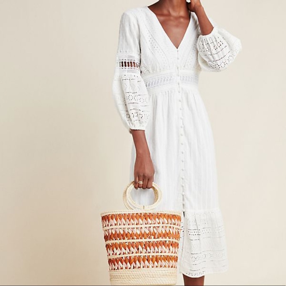 NEW! Anthropologie Ebba Eyelet white midi dress - Picture 4 of 10